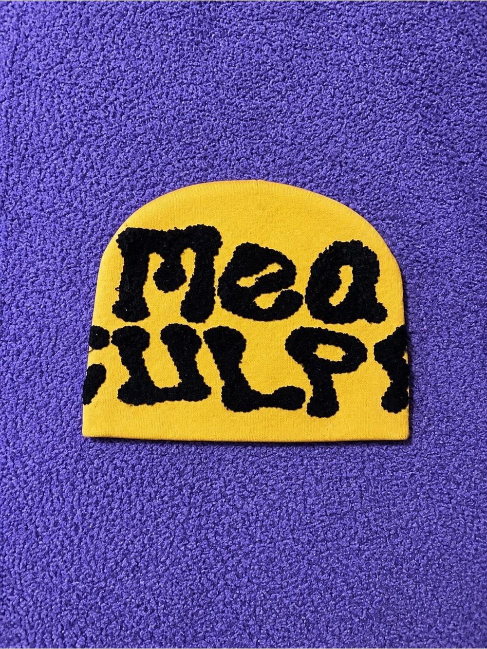 Yellow Kids Beanie with Black Graphic